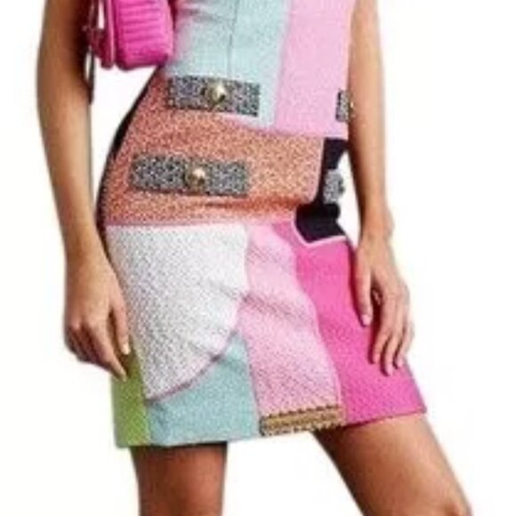 MOSCHINO COUTURE PATCHWORK TWEED DRESS DEADSTOCK *GIGI HADID* USA 10 IT44 - Picture 9 of 10